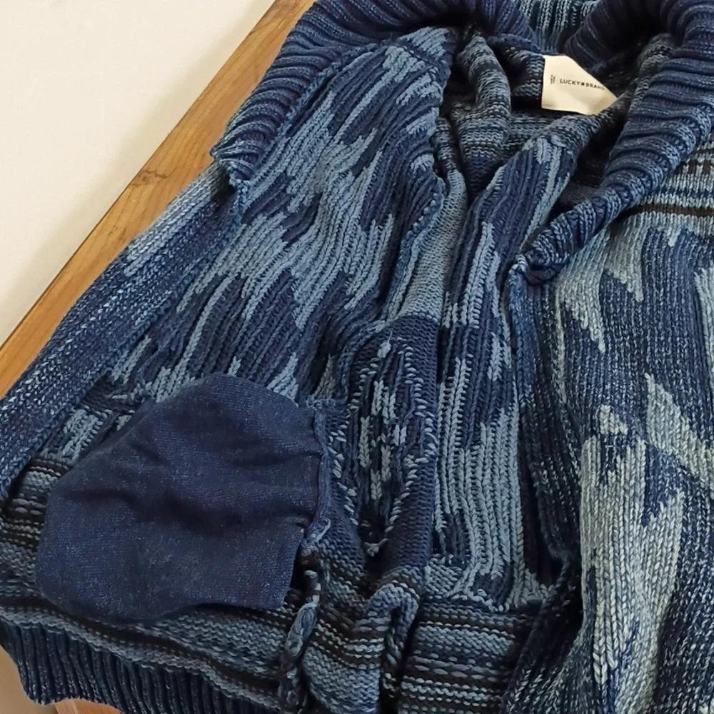 Lucky Brand Blue Heavy Knit Nordic Belted Cardigan Sweater Jacket Size M NWT - Picture 8 of 11